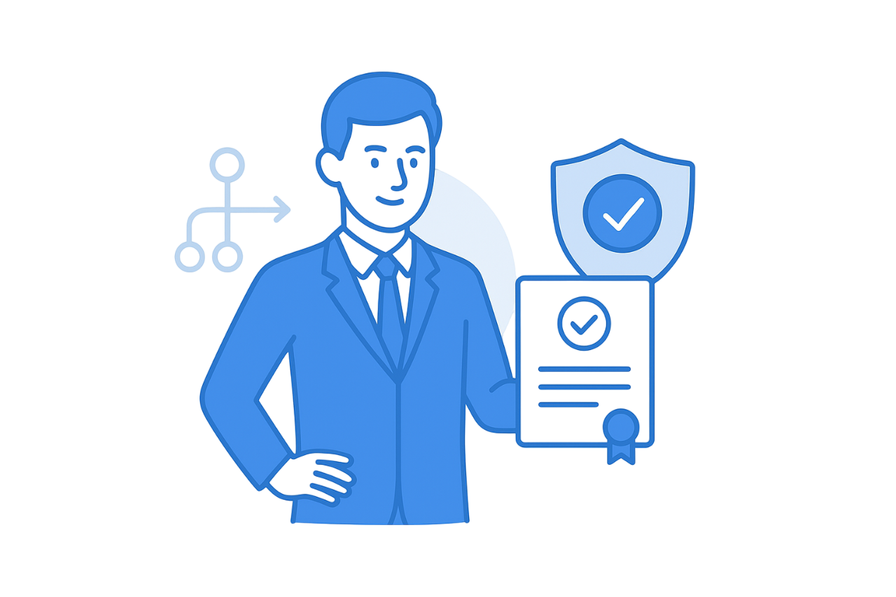 Illustration montrant un expert certifié et confiant